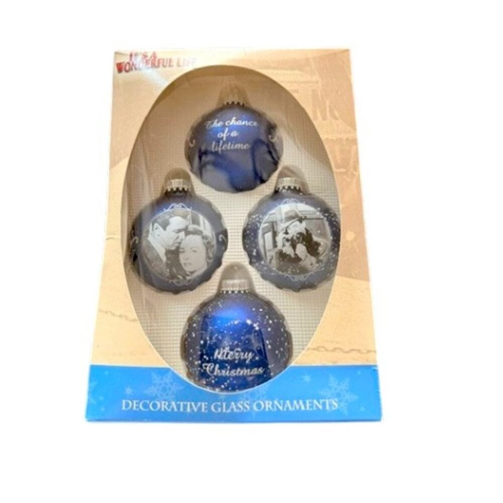 VTG Enesco It's A Wonderful Life Decorative Glass Ornament Set 4 NIB Christmas - Picture 2 of 5